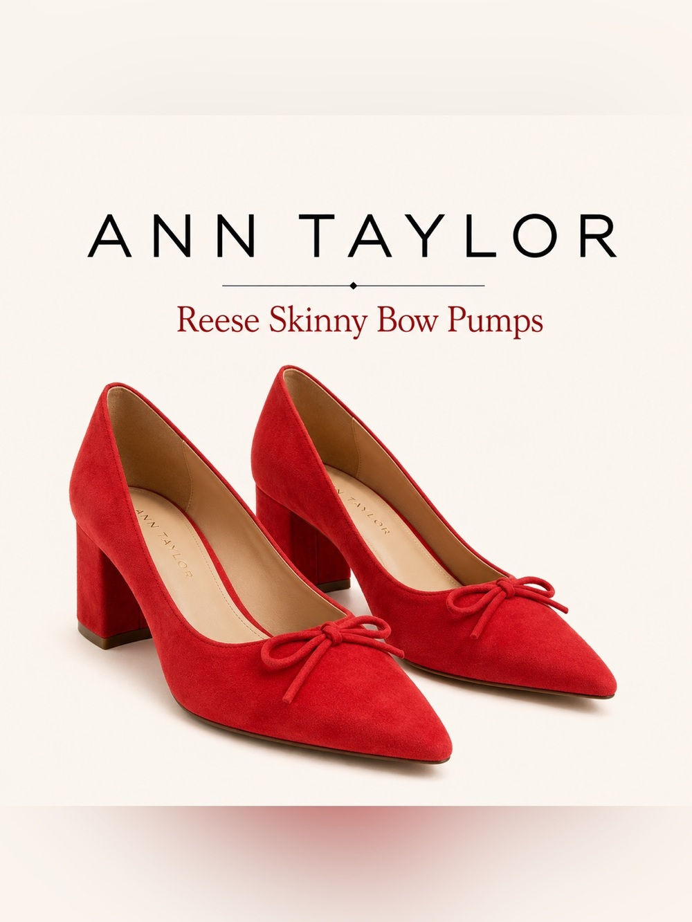 Ann Taylor Reese Skinny Bow Pumps in Red Suede